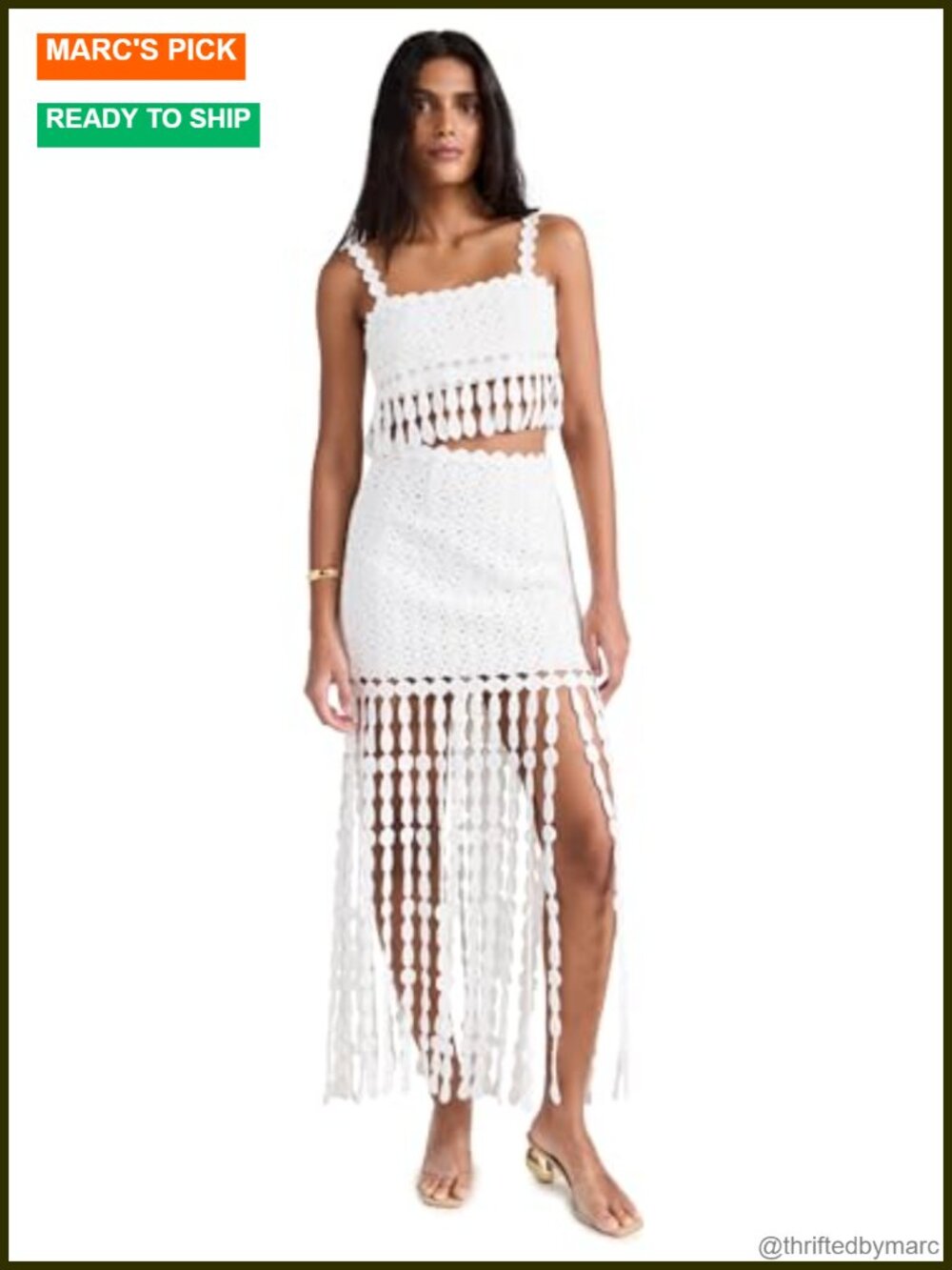 Crochet Fringe Midi Skirt Set with Cropped Top